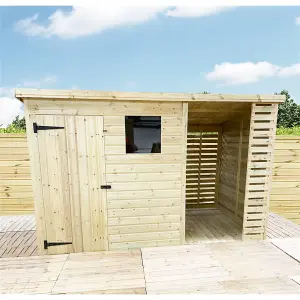 13 x 7 Garden Shed Pressure Treated T&G PENT Wooden Garden Shed + SIDE STORAGE + 1 Window (13' x 7' / 13ft x 7ft) (13 x 7)