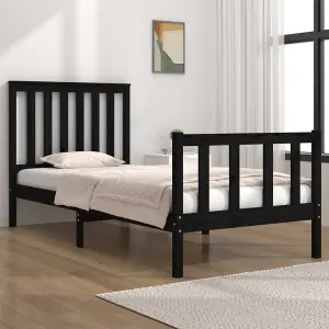 Berkfield Bed Frame Black Solid Wood Pine 90x190 cm 3FT Single