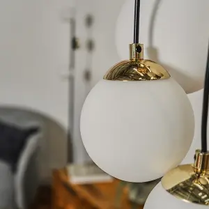 ValueLights Beauworth 5 Way Hanging Polished Gold and Glass Globe Shade Ceiling Pendant Light Fitting