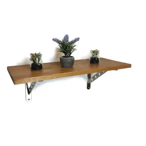 Solid Pine Rustical Shelf Medium Oak with 2406 Bracket 25x120cm