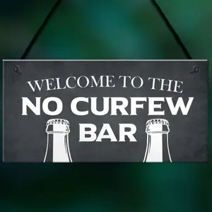 Home Bar Sign NO CURFEW BAR Funny Man Cave Bar Pub Sign Home Decor Gift