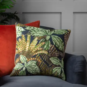 Wylder Mogori Abstract Leaves Digitally Printed Velvet Feather Rich Cushion