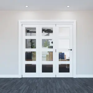 Geom 4 Lite Clear Glazed Pre-painted White Softwood Internal Bi-fold Door set, (H)2060mm (W)2132mm