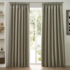 furn. Dawn 100% Blackout Thermal Natural Pencil Pleat Curtains, 117 x 137cm