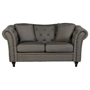 Interiors By Premier Fabric Uphoplstered 2 Seat Grey Chesterfield Sofa, Durable Small Two Seater Sofa, Versatile Sofa For Bedroom