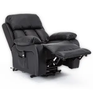 Chester Single Motor Electric Rise Recliner Bonded Leather Armchair Electric Lift Riser Chair (Black)