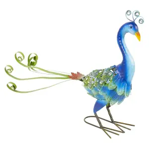 URBNGARDEN 43cm Height Decorative Metal Birds Outdoor Weather Resistant Pond Ornament Garden Decor Blue Peacock