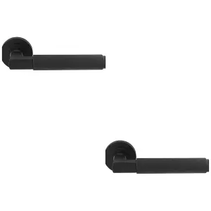 2 PACK - Premium Smooth Door Handle Set - Matt Black Angled Lever on Round Rose