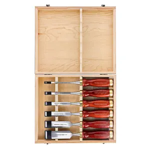 TOUGH MASTER 6 piece Wood Chisel Set Wood Carving Chisel Set with Wooden Storage Case - 6 Pieces (TM-CS146W)