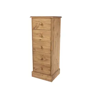 5 drawer Narrow Chest of drawers, Antique waxed, Cotswold