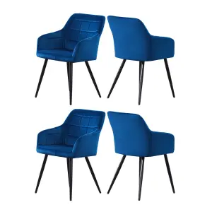 Set of 4 Camden Velvet Dining Chairs Upholstered Dining Room Chairs Blue