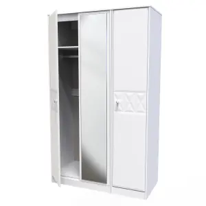 San Jose Ready assembled Contemporary White Tall Triple Wardrobe With 1 mirror door (H)1970mm (W)1110mm (D)530mm