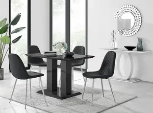 Furniturebox Imperia 4 Modern Black High Gloss Dining Table and 4 Black Corona Silver Leg Chairs