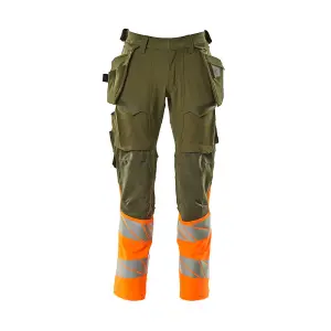 Mascot Accelerate Safe Trousers with Holster Pockets - Moss Green/Orange   (36.5) (Leg Length - Short)