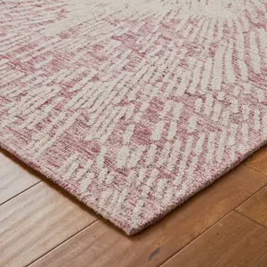 Burst Pink Ivory Wool Abstract Handmade Modern Easy to Clean Rug for Living Room and Bedroom-160cm X 230cm