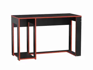 Ryker Gaming Desk Office Computer Table Workstation Black  Red Trim Gamer Tower Shelf