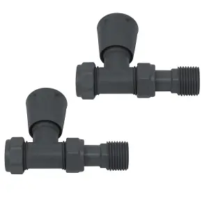 Rinse Bathrooms Straight Anthracite Towel Radiator Valves 15mm Twin Pack