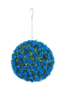 Best Artificial 23cm Blue Rose Topiary Hanging Basket Flower Ball - Suitable for Outdoor Use - Weather & Fade Resistant