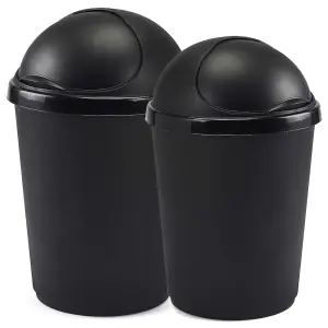 2 x 50L Black Kitchen Bullet Bin With Roll Open Lid For Home, Kitchen & Office