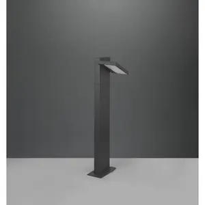 Aariya Anthracite Solar Powered Integrated LED Metal Bollard Light 50cm H x 15cm W x 14.8cm D