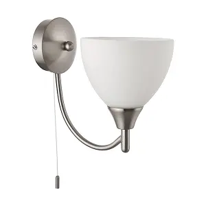 Luminosa Alton 1 Light Wall Light Satin Chrome with Matt Opal Glass Shade, E14