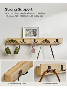 SONGMICS Wall-Mounted Coat Rack, Coat Hooks With Shelf, 5 Double Metal Hooks, Space-Saving, For Hallway, Each Loads Up To 55 Lb