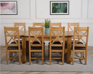 Richmond 140cm - 220cm Oak Extending Dining Table and 8 Chairs Dining Set with Berkeley Brown Leather Chairs