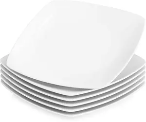 MALACASA, Series Julia, 9.2" Dinner Plates Ivory White Square Porcelain Dinner Plate Set, Pack Of 6 (23.5 23.5 2Cm)