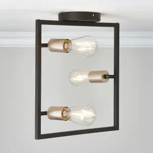 York Exposed Brushed Matt Bronze effect 3 Lamp LED Ceiling light