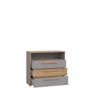 3 Drawer Sonoma Oak Matt Grey Chest Of Drawers With Open Storage Shelf