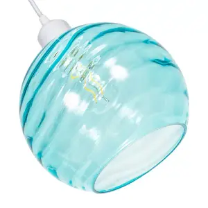 Modern Designer Teal Circular Ribbed Glass Non Electric Pendant Lamp Shade