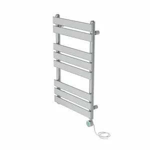 Rinse Bathrooms 800x500mm Chrome Designer Flat Panel Electric Heated Towel Rail Thermostatic Timer Bathroom Towel Radiator 400W