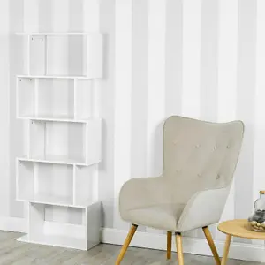 Alivio 5 Tier Wooden S-Shaped Bookcase Living Room Modern Display Shelves Storage - White