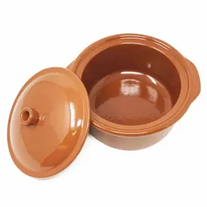 El Toro Glazed Terracotta Brown Kitchen Dining Set of 2 Lidded Casserole Dishes (D) 20cm