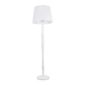 ValueLights Victoria Traditional White Wood Candlestick Floor Lamp with White Tapered Shade - LED Bulb Included