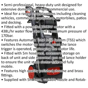 Premium Pressure Washer with Total Stop System & Rotary Jet Nozzle - 5m Hose