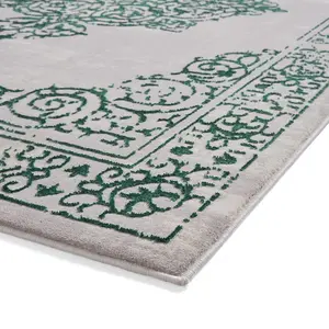 Green Silver Rug, Traditional Bordered Rug, 11mm Thick Abstract Rug, Green Silver Rug for Dining Room-160cm X 230cm