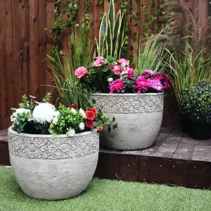 Pair of Large Lace Garden Flowerpots