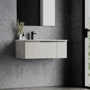 Banyetti Siena 800mm Wall Hung Basin Unit with Matt White Handles - Light Stone