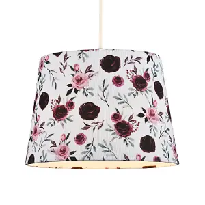 Traditional Classic Design Linen Fabric Drum Lamp Shade with Pink and Red Roses