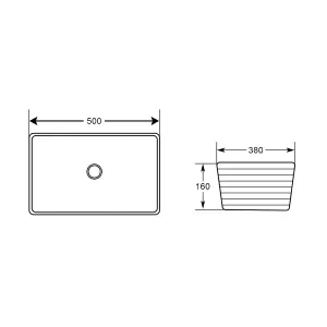 Ceres Gloss White Ceramic Rectangular Ribbed Textured Counter Top Basin (W)360mm