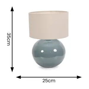 ValueLights Bosco Eucalyptus Ceramic Table Lamp with Natural Drum Shade - LED Bulb Included