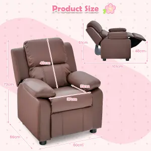 Costway Kids Recliner Chair PU Leather Toddler Sofa Chair w/ Adjustable Backrest & Footrest Coffee