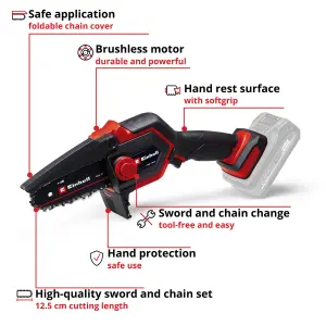 Einhell 12.5cm PXC Cordless Mini Chainsaw Handheld Pruning Saw 18V Brushless Power X-Change GE-PS 18/15 Li BL-Solo - Body Only