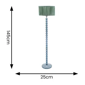 ValueLights Bobbins Powder Blue Floor Lamp with Ruched Pleated Green Drum Shade