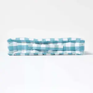 Homescapes Blue Block Check Cotton Gingham Floor Cushion, 40 x 40 cm