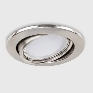 ValueLights Fire Rated Brushed Chrome Tiltable GU10 Recessed Ceiling Downlight - Includes 5w LED Bulb 6500K Cool White