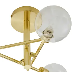 Litecraft Supa Brass 3 Arm Stick Semi-Flush Ceiling Light