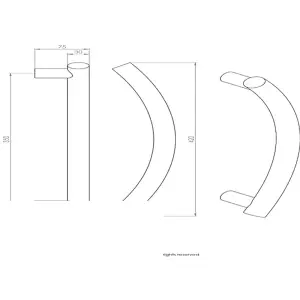 2x Curved T Bar Door Pull Handle 420 x 30mm 350mm Fixing Centres Satin Steel