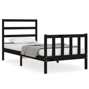 Berkfield Bed Frame with Headboard Black 90x190 cm Solid Wood